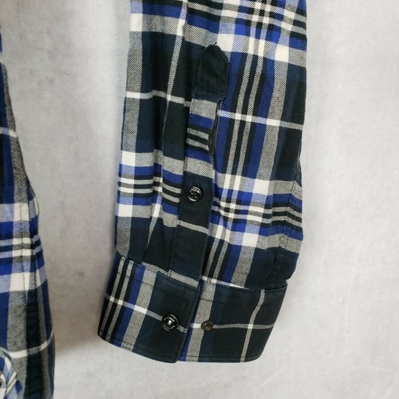 Express Fitted Plaid Pearl Snap Long Sleeve Shirt - Picture 3 of 8